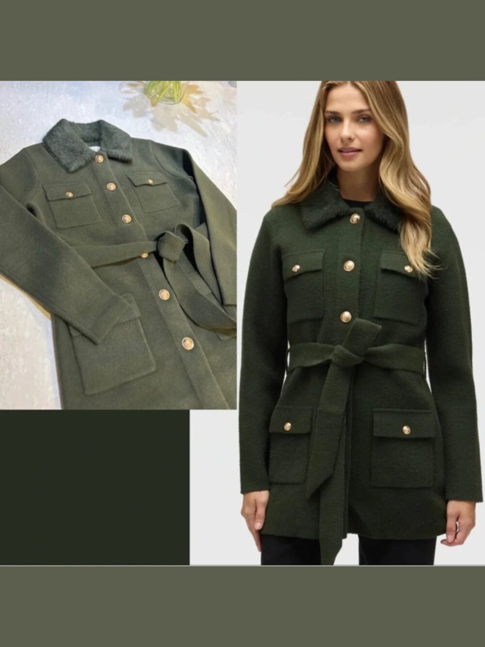 Anthropologie NVLT Military Belted Mink Coatigan in Green